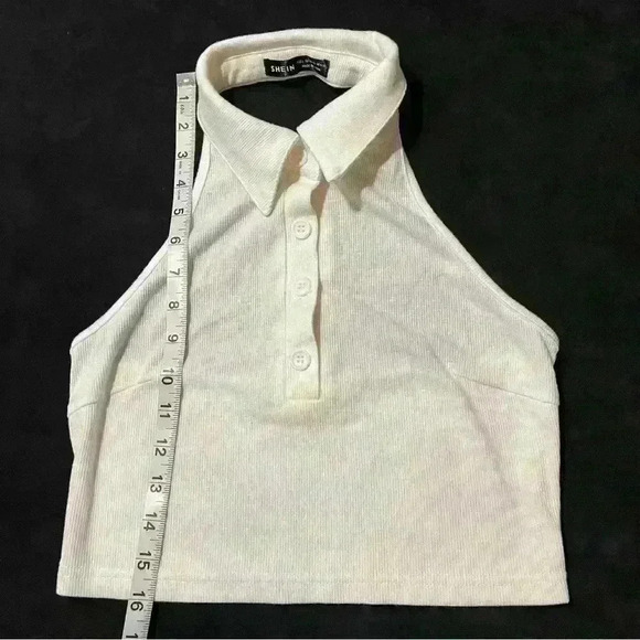 SHEIN White Sleeveless Quarter Button Collar White Summer Crop Top Size L - Picture 4 of 6